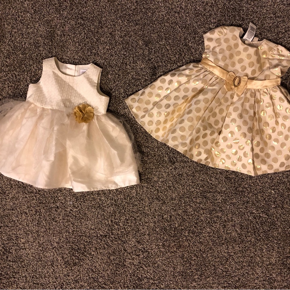 Spring/Easter dresses 6-9 months golden cream sparkly elegant